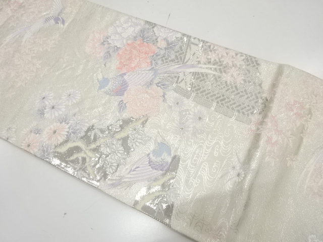 JAPANESE FUKURO OBI / PLATINUM​ FOIL / WOVEN FLOWER